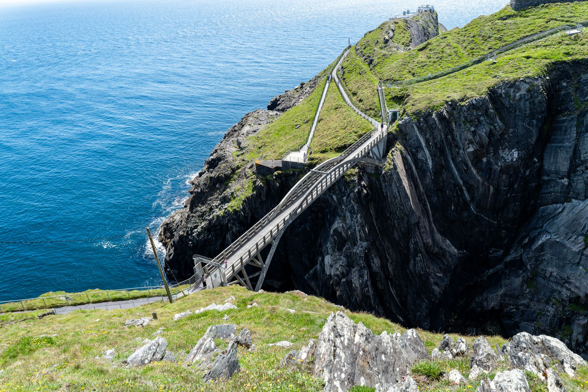 Mizen Head Bridge spans dramatic cliffs at Ireland's scenic coast. — photograph by Bob Jenkin on Pexels
